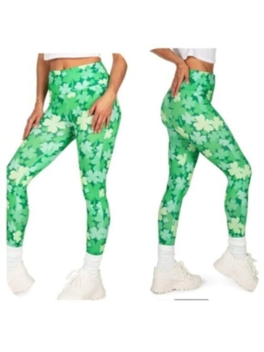 NWT Tipsy Elves Green Leaf Clovers Field High Waist Leggings Size Medium
